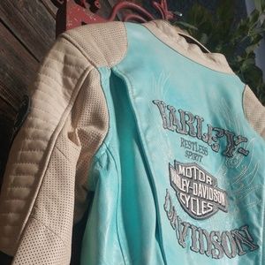Harley -Davidson Baby Blue Leather Jacket (Medium)